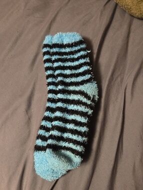 Blue & Black Striped Cozy Fuzzy Sock - Men's